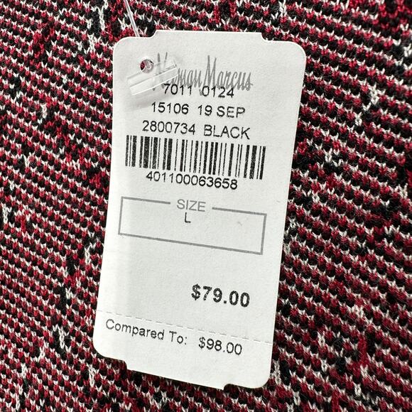 Neiman Marcus | NWT | Large | Black/Red Abstract Argyle 3/4 Sleeve Sweater Dress - Picture 6 of 9